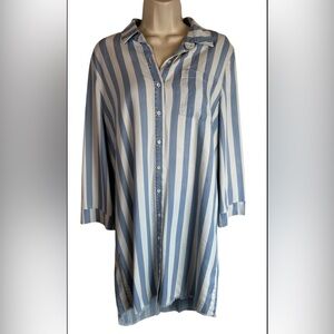 Dear John Blue White Striped Shirt Dress M Medium Tencel Comfy Oversized Popover